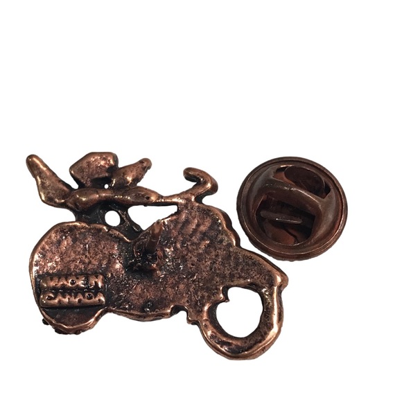 Vintage Copper Coloured Metal Angel On Motorcycle Pin - Picture 2 of 6